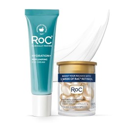 RoC Multi Correxion Crema antienvejecimiento para debajo de los ojos con ácido hialurónico para hinchazón y ojeras (.5 oz) + cápsulas de retinol RoC (