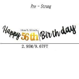 Happy 56 th Birthday Banner 56TH Birthday Party Garlands Bunting Sign Photo Props Backgrounds,Cheers to 56 Years Birthday Party Decorations Pre-Strung  (Black)