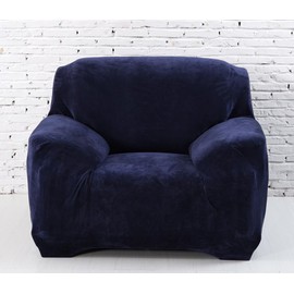 vctops 1-Piece Velvet Plush Stretch Chair Sofa Slipcover Soft Fuzzy Fluffy Armchair Covers Non-Slip Furniture Protector with Elastic Bottom for Kids, Pet (Navy,Chair)