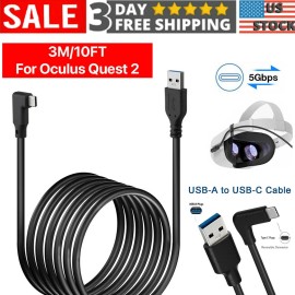 Link Cable For Oculus Quest 2 Type-C 3.2 Right Angle To USB A Charging Cord 10FT