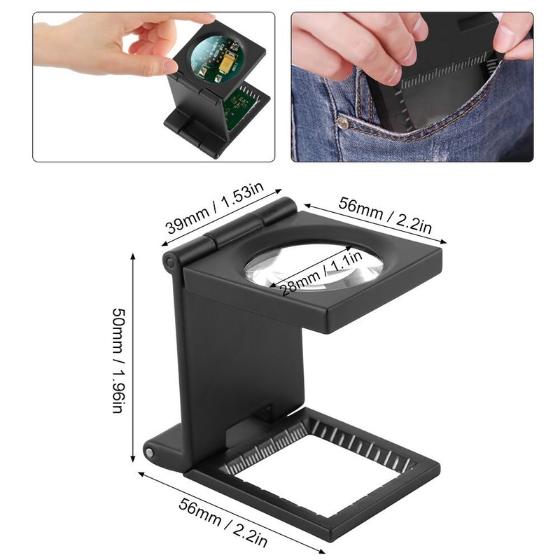 Zinc Alloy Mini Folding Magnifier Three-Folding Magnification Tool with Scale