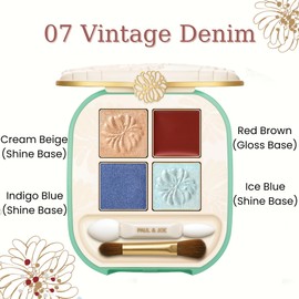 Paul & Joe Eye Color Palette 07 Vintage Denim, Four Colors Powder Eye Shadows, Beige, Red Brown, Blue, 0.14 oz