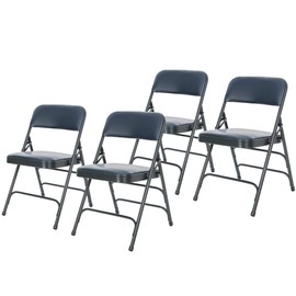 OEF Furnishings OEF1300 Series Premium Heavy Duty Vinyl Padded Folding Chairs with Triple Brace Support, 500 lb Capacity, Comfortable Cushion Seat and Back (4-Pack, Midnight Blue)