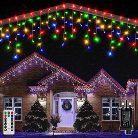 Ollny Icicle Outdoor Christmas Lights, 12.6M 504LED Waterproof Hanging Fairy Lights Multicoloured String Light, with Remote/8 Modes/Timer/Connectable, for Outside Gutter House Roof Xmas Decorations