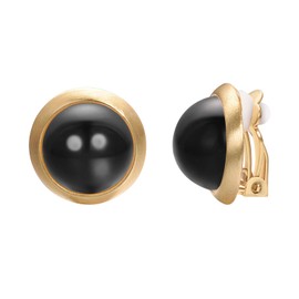 Vogem Gold Clip On Pearl Earrings for Women Ladies 18ct Gold Plated Vintage Round Freshwater Pearl Non Pierced Ear Clips(black Pearl-Gold Clip)