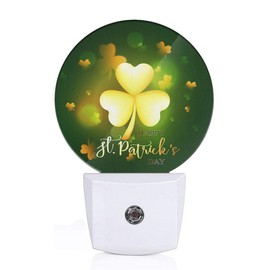 EKOBLA Happy St Patrick Night Lights Plug into Wall Glitter Golden Shamrock Leaves LED Dusk to Dawn Night Lamp Auto Sensor for Home Indoor Bathroom Hallway Kitchen