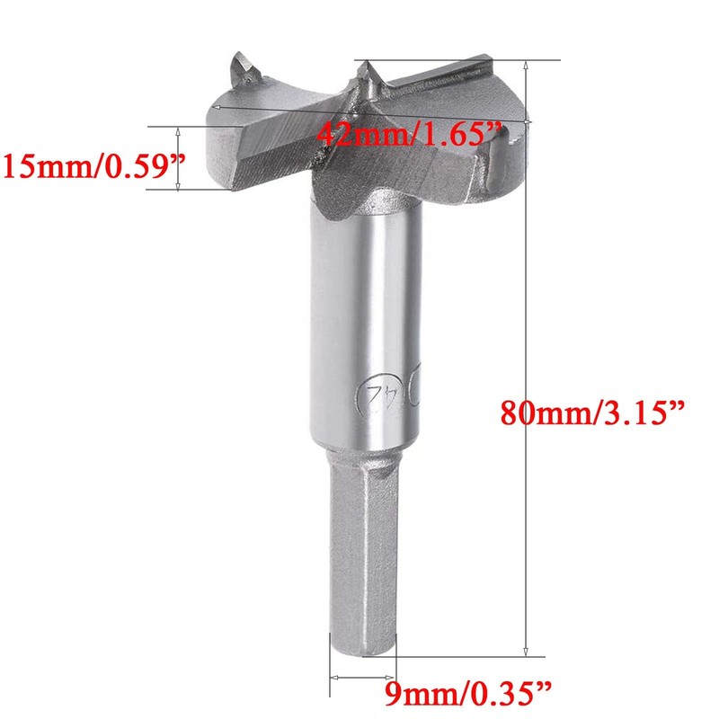 TOP-VIGOR 42mm Forstner Drill Bit, Tungsten Carbide Wood Auger Drill