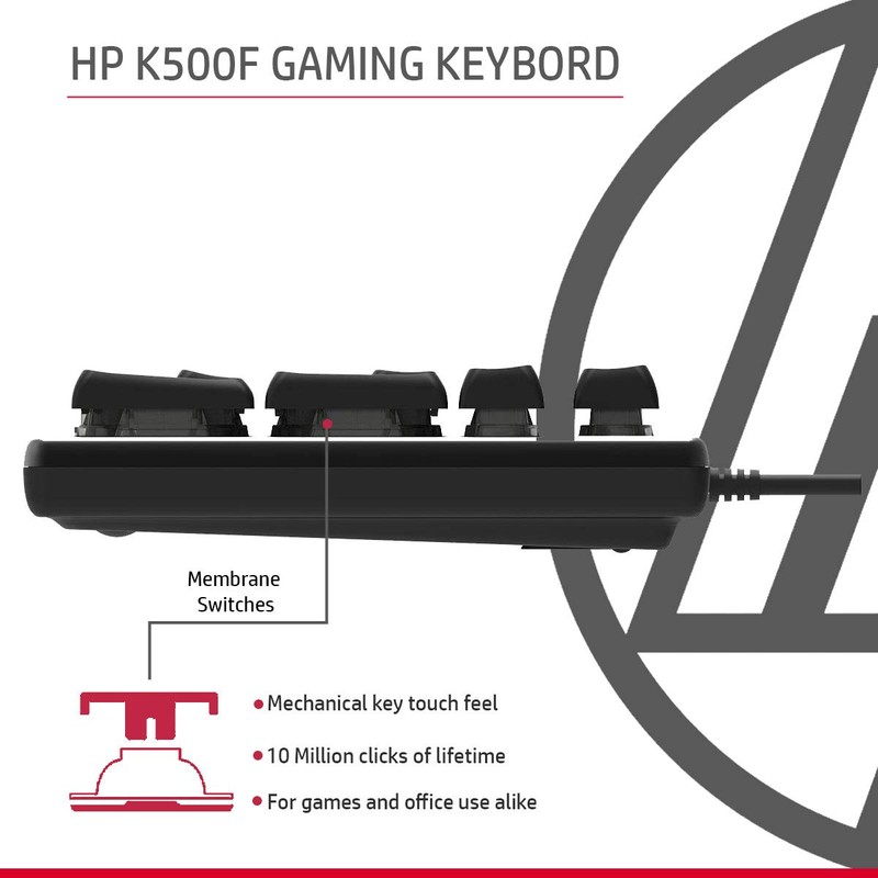 HP K500F Backlit Membrane Wired Gaming Keyboard with Mixed Color