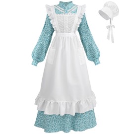 FCCAM Pioneer Colonial Costume for Women Floral Prairie Dress American Historical Modest Civil War Dress Sapphire Blue S