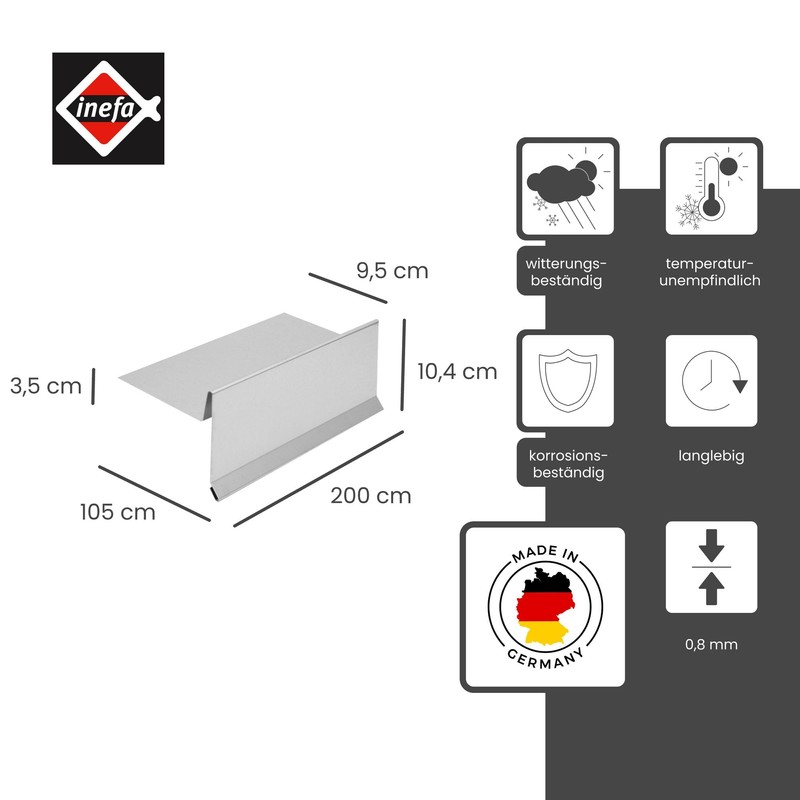 INEFA Aluminium Sheet without Waterfold, 200 cm, Silver, Gutter Sheet