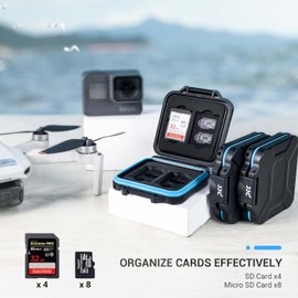 JJC - Funda portátil para Tarjetas de Memoria SD Micro SD, Resistente al Agua y antigolpes, Organizador de Almacenamiento para 8 Tarjetas Micro SD y 4 Tarjetas SD/SDHC/SDXC con Interior de Espuma EVA