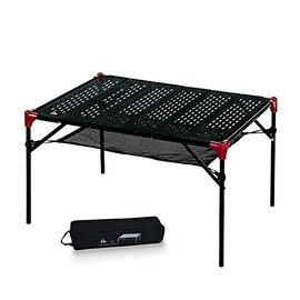 iClimb Extendable Folding Table Large Tabletop Area Ultralight Compact with Hollow Out Tabletop and Carry Bag for Camping Backpacking Beach Concert BBQ Party, Three Size (Black - XL)