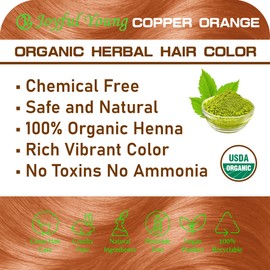 100% Organic Henna Hair Color – Natural, Chemical-Free Hair Dye for Rich, Vibrant Color & Gloss – Grey Coverage, Safe for All Hair Types, Vegan Non-Toxic, Herbal Hair Treatment (COPPER ORANGE)