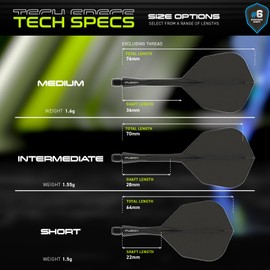 WINMAU Darts Fusion Integrated Flight & Shaft System - No.6 Shape & Design - Black Colour, Medium Length