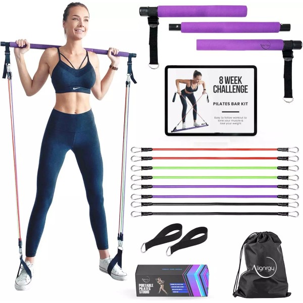 Alignrgy Portable Pilates Bar Kit with Resistance Bands 20 30