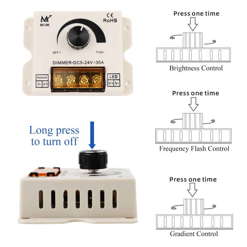LEDENET LED Dimmer Knob & Button 3-in-1 DC5V/12V/24V 30A PWM