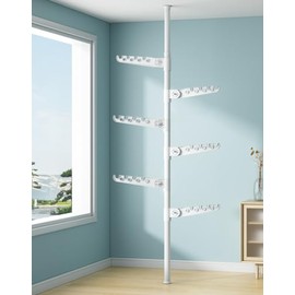 LIYIVNAA 6-Tier Clothes Drying Rack Telescopic Coat Hanger Garment Stand Floor to Ceiling Laundry Pole Tension Rod Storage Organizer for Home, Balcony, Office 43.3''-122.04''