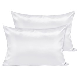 Fittia Satin Pillow Cases 2 Pack King, Satin Pillowcase for Hair and Skin with Zipper, Smoother & Softer Than Silk for Summer Cooling, 20''x36'', White