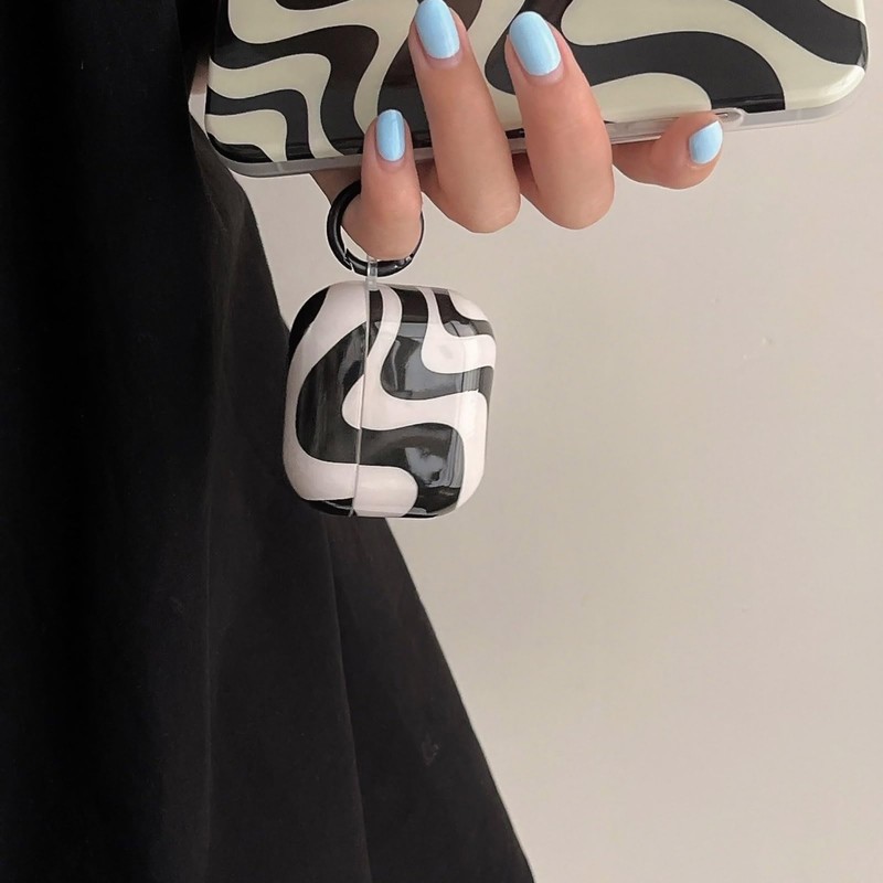 Black White Zebra Print Case for AirPods 3rd with Keychain