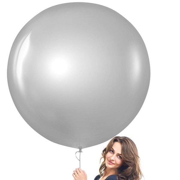 Prextex Silver Giant Balloons - 8 Jumbo 36 Inch Silver Balloons for Photo Shoot, Wedding, Baby Shower, Birthday Party and Event Decoration - Strong Latex Big Round Balloons - Helium Quality