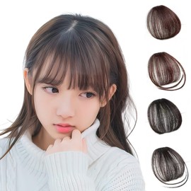 Point Wig, Bangs, Wig, Air Bangs, Cute, Stylish, Perspective, Ultra-thin, One Touch, Small Face, Natural Hair, Adult, Women's (Brown Black - Side Available)