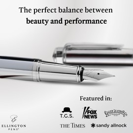 Ellington Pens Luxury Fountain Pen Set - Smooth Medium Nib- Includes 3 Ink Cartridges, Refillable Ink Converter, Gift Box- Fountain Pens For Writing, Calligraphy, Journaling, Sketching (Silver Sonata)