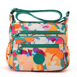 OUAYEMEL Women's Cross-body Bags Nylon Multi Pocket Pattern Crossbody Bag Over Shoulder Messenger Bag Handbag for Travel Shopping Hiking Daily Use (Style 1)