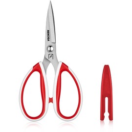 Tijeras de sastre de alta calidad, multiusos, tela de costura de acero inoxidable, tijeras de agarre cómodo, manualidades profesionales, tijeras de función completa, 7.87 pulgadas (rojo)