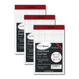 AUKSales Quad Ruled Dual Graph Pad 5 x 8 Inches -White Color 100 sheets per Perforated Pad, use in school, home and office Pack of 3
