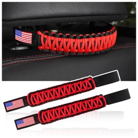 Aokdom 2PCS US Flag Safety Anti-Collision Headrest Grab Handles - Universal Paracord Rear Seat Grab Handles Compatible with Jeep Wrangler YJ TJ JK,Toyota Tacoma,Ford Bronco (Red/2pcs)
