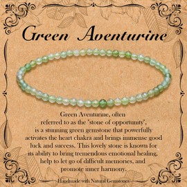 BONNY BOXX Natural Genuine Gemstone Faceted Round Beads Bracelets, 3mm Adjustable Stretchy Tiny Faceted Green Aventurine Bracelet, Healing Crystal Reiki Chakra Dainty Jewelry Fashion Gifts