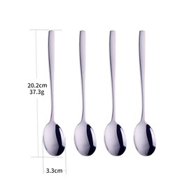 BOOTLION Metal Round Spoons, 8 inch Stainless Steel Reusable Long Handle Korean Soup Spoons, Table Dinner Desert Spoon Set of 8