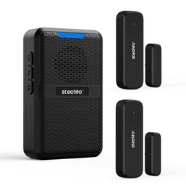 Wireless Door Chime, 600Ft Range 5 Adjustable Volume 2 Magnetic Door Alarm Sensor 1 Doorbell Plugin Receiver with 62 Chimes Mute Mode Door Bell Plugin Receiver for Home/Office/Store STECHRO (Black)