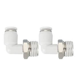 PATIKIL Push to Connect Fitting, 2 Pack Pneumatic Air Elbow Quick Connector 1/4" PT Male Thread x 4mm Tube 90 Degree Connect Tubing Elbow Air Tube Fitting Pneumatic Quick Adapter, White