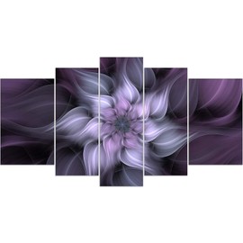 TutuBeer 5 Panel Bauhinia Chinese Redbud Purple Flower Plant Botany Picture Flower Artwork Oil Painting on Canvas Stretched and Framed Giclee Print Home Decoration Living Room Bedroom Wall Art Hanging