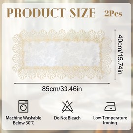URROMA Lace Tablecloth, 2Pcs White Background Gold Border Rectangular Cloth Cover Towel Washing Machine Refrigerator Dust Cover, 15.74 * 33.46in