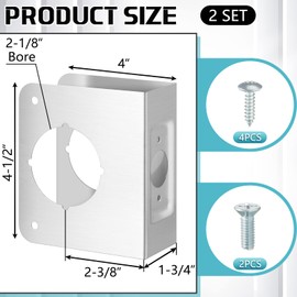 Lock and Door Reinforcement Plate 1-3/4-inch Thick by 2-3/8-inch Backset 2-1/8-inch Bore Doors Reinforce Repair Stainless Steel Home Security Door Lock Plate Add Security to Your Home(2 Pcs)