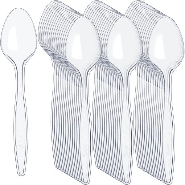 500 Pieces Clear Plastic Spoons 5.79 Inch Heavy Duty Plastic Spoons Disposable Clear Spoons Heavyweight Transparent Plastic Cutlery Utensils Set for Parties Weddings Table Home Outdoor Picnics