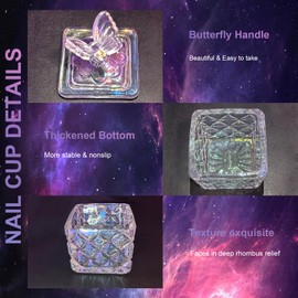 CORFULRA Dappen Dish for Monomer Acrylic Nail Liquid, Large Monomer Dish with Lid Acrylic Liquid Powder Cup, Square Butterfly Glass Jar for Nail Brush, Acetone Nail Polish Remover Holder. Rainbow