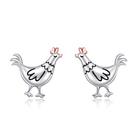 CUPENDA Sterling Silver Chicken Stud Earrings - Farm Animal Jewellery for Women