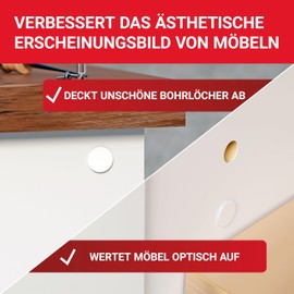 LouMaxx Cover Caps for Drill Holes Diameter 10 mm - Set of 25 Blank Plugs Plastic in White - Drill Hole Cover Caps Made in Europe - UV-Resistant Cover Plugs 10 mm