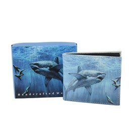 Li Shark Print Vegan Leather Bi-Fold Wallet Style with Matching Gift Box, Cruelty Free Wallet, Men's Travel Wallet, Printed Hipster Fashion