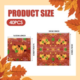 40 Pack Thanksgiving Day Paper Napkins - 13 x 13 Inches Disposable Pumpkin Serviettes Tableware Luncheon Cocktail Napkin Party Supplies for Autumn Fall-themed Harvest Feast Decorations