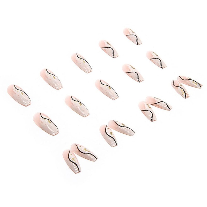 24 Pcs Long Black Curved Flash Gold Foil Nail Tips