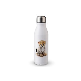 MAXIKIWI Einwandige Wasserflasche mit Schraubverschluss, nicht isoliert, leichtes Aluminium, BPA-frei, auslaufsicher, Baby-Geparden-Aquarell, 500 ml