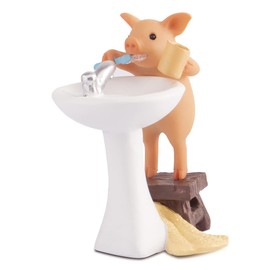 KEEPKAP Pig Statue Mini Pig Figurine, Resin Home Decor, Lucky Animal Garden Statue for Micro Landscape (Pig is Brushing Teeth)