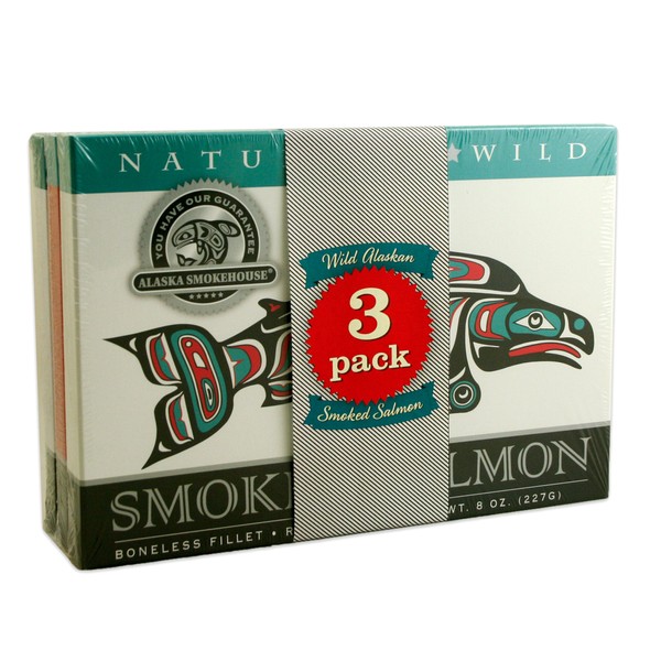 Alaska Smokehouse Jumbo Smoked Salmon (8 Oz), 3Count Variety Pack