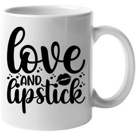 Love and Lipstick with Lips Design - Beauty Themed Merch for Makeup Artist or Cosmetologist, Gift for Makeup Lovers & Beauticians, White Mug 11oz