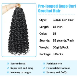 Ainimiu Pre-Looped Gogo Curl Crochet Hair 18 Inch 8 Packs Curly Crochet Hair for Black Women