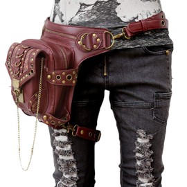 FiveloveTwo® Men Women Steampunk Fanny Packs Multi-purpose Tactical Drop Leg Arm Bag Pack Hip Belt Waist Messenger Shoulder Bag Wallet Purse Pouch Red Brown